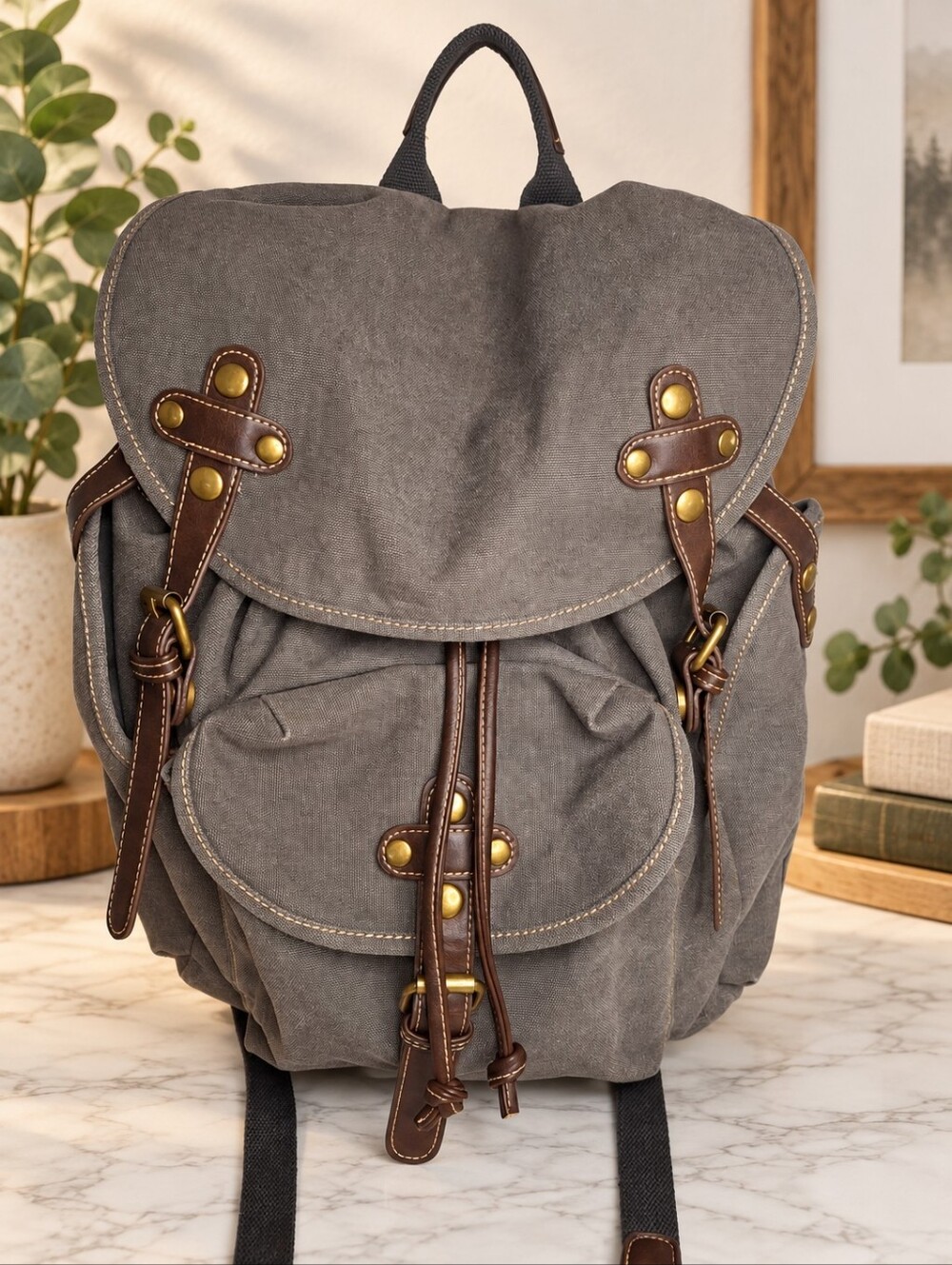 CargoIT Carrington Large Gray Canvas Rucksack Backpack Like New